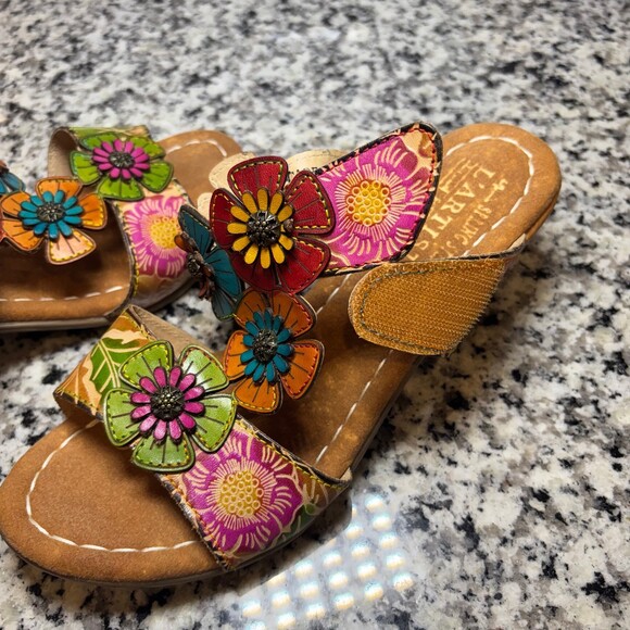 L’Artiste Spring Step Floral Leather Sandals Sz38 Boho Colored Slides - Picture 4 of 9